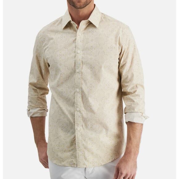 Club Room Mens Sand Tan Medallion Print Button-Down Long Sleeve Shirt Large - Picture 2 of 6